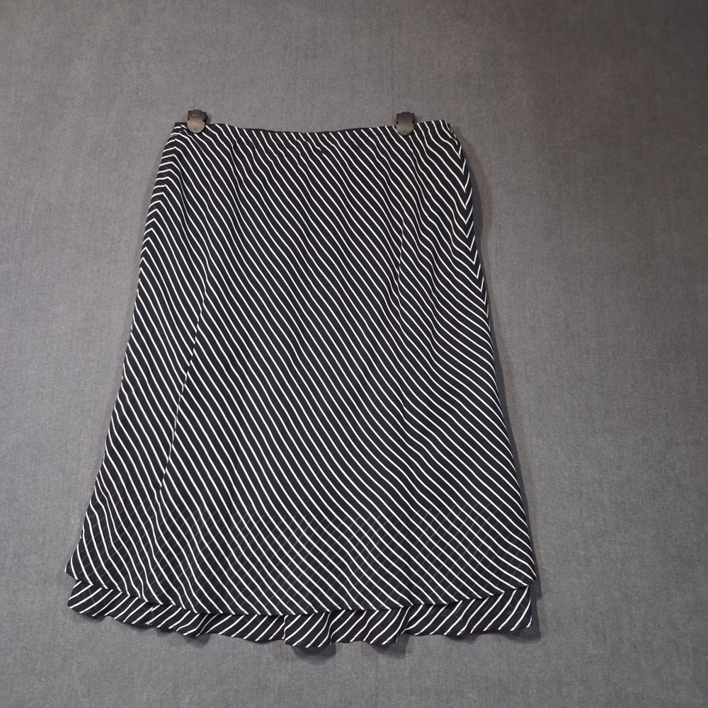 Donna Ricco Midi Skirt Womens 10 Black White Striped Ruffle Hem Rayon
